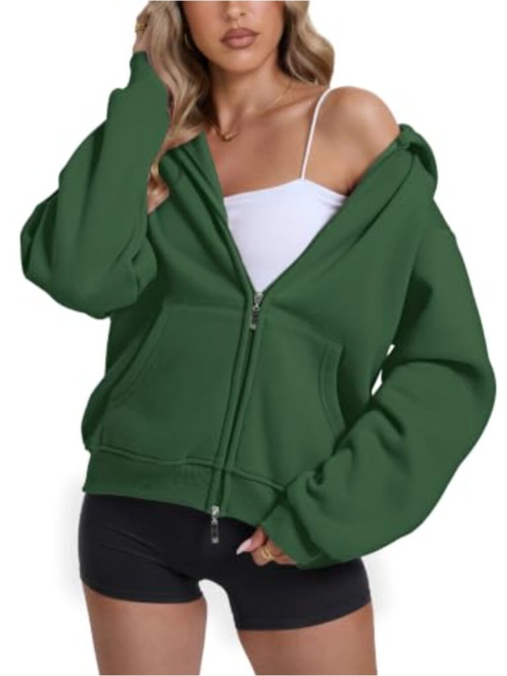 Oversized Fleece Zip Up Hoodie Women Two-Way Double Zipper Hooded Sweatshirt
